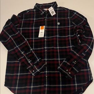 Timberland Men's Casual Plaid Shirt - Navy and Burgundy